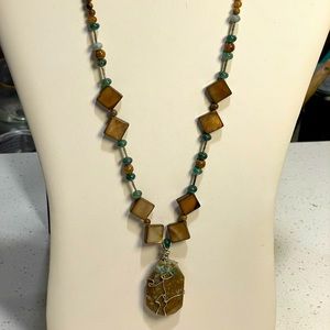 15" choker-style green jasper pendant, sterling silver accents,